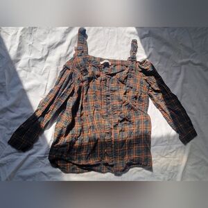 Plaid Off-Shoulder Button Down Shirt